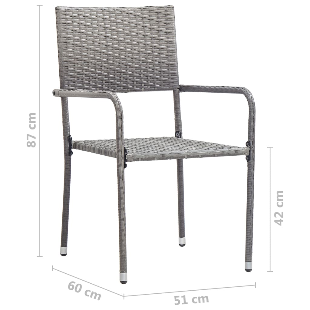 Stackable Grey Poly Rattan Garden Dining Chairs - Set of 4