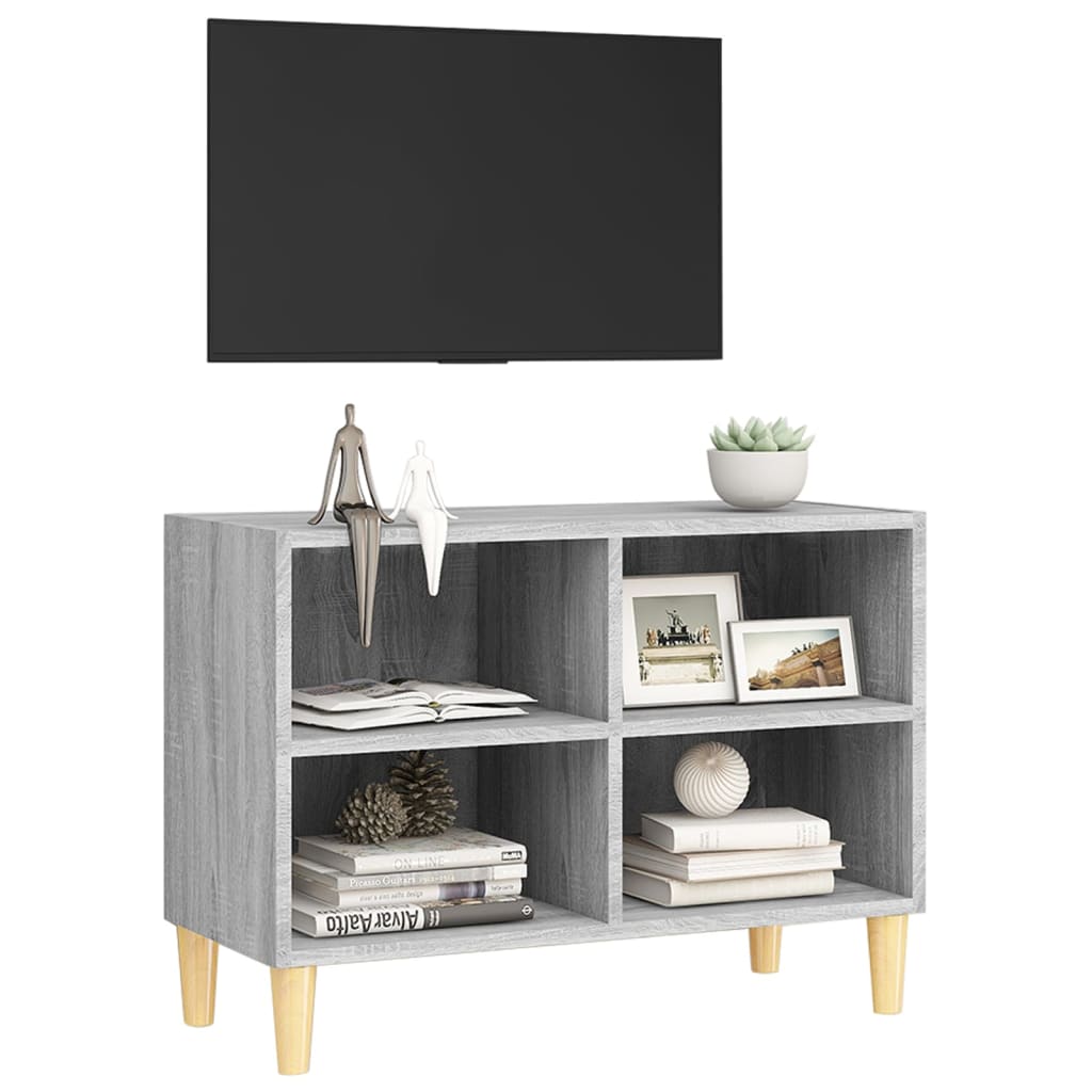 TV Cabinet with Solid Wood Legs Grey Sonoma 69.5x30x50 cm