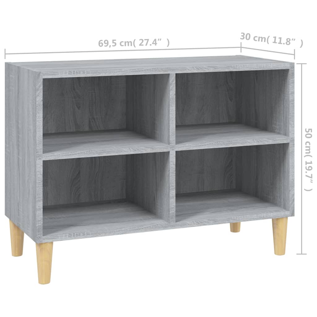 TV Cabinet with Solid Wood Legs Grey Sonoma 69.5x30x50 cm