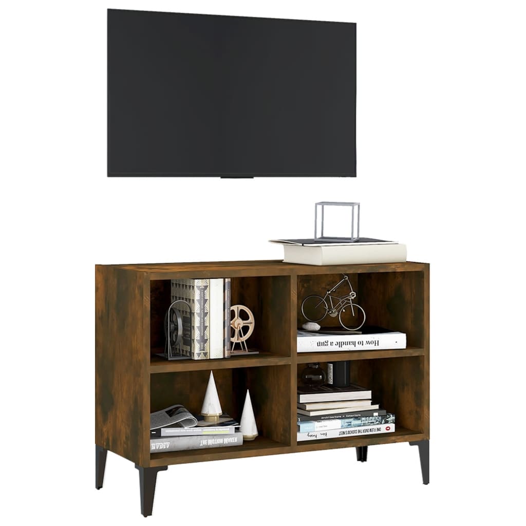 TV Cabinet with Metal Legs Smoked Oak 69.5x30x50 cm