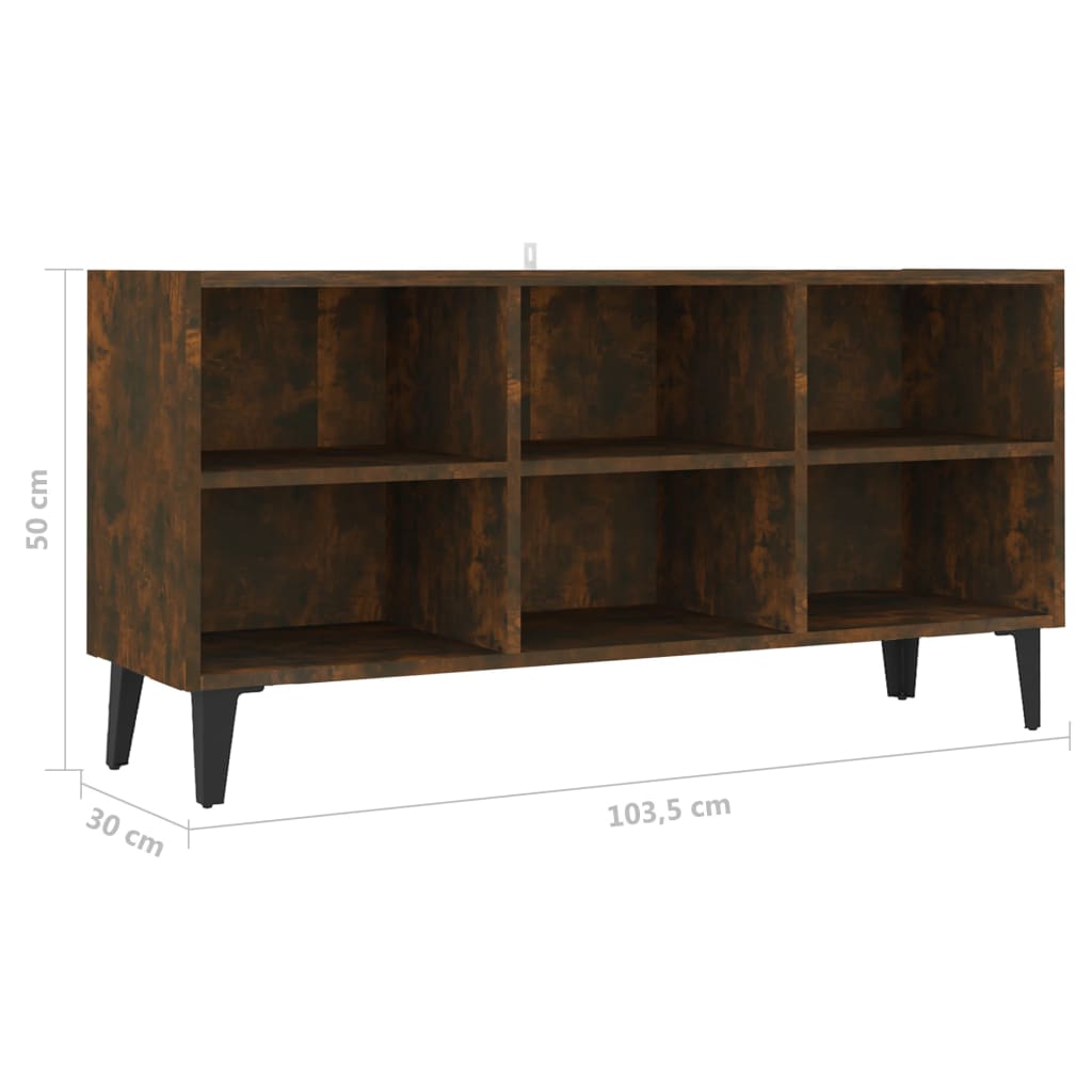 TV Cabinet with Metal Legs Smoked Oak 103.5x30x50 cm