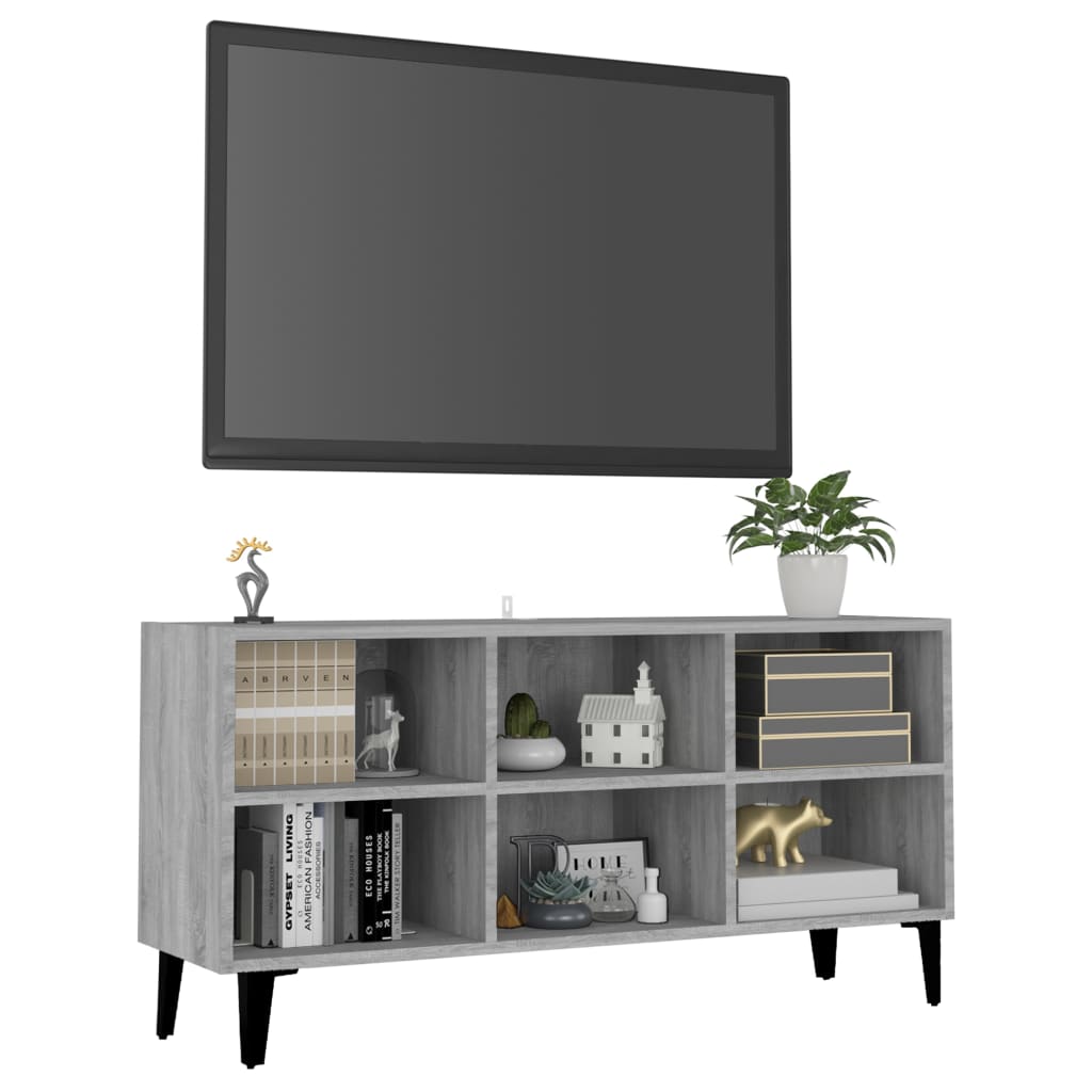 TV Cabinet with Metal Legs Grey Sonoma 103.5x30x50 cm
