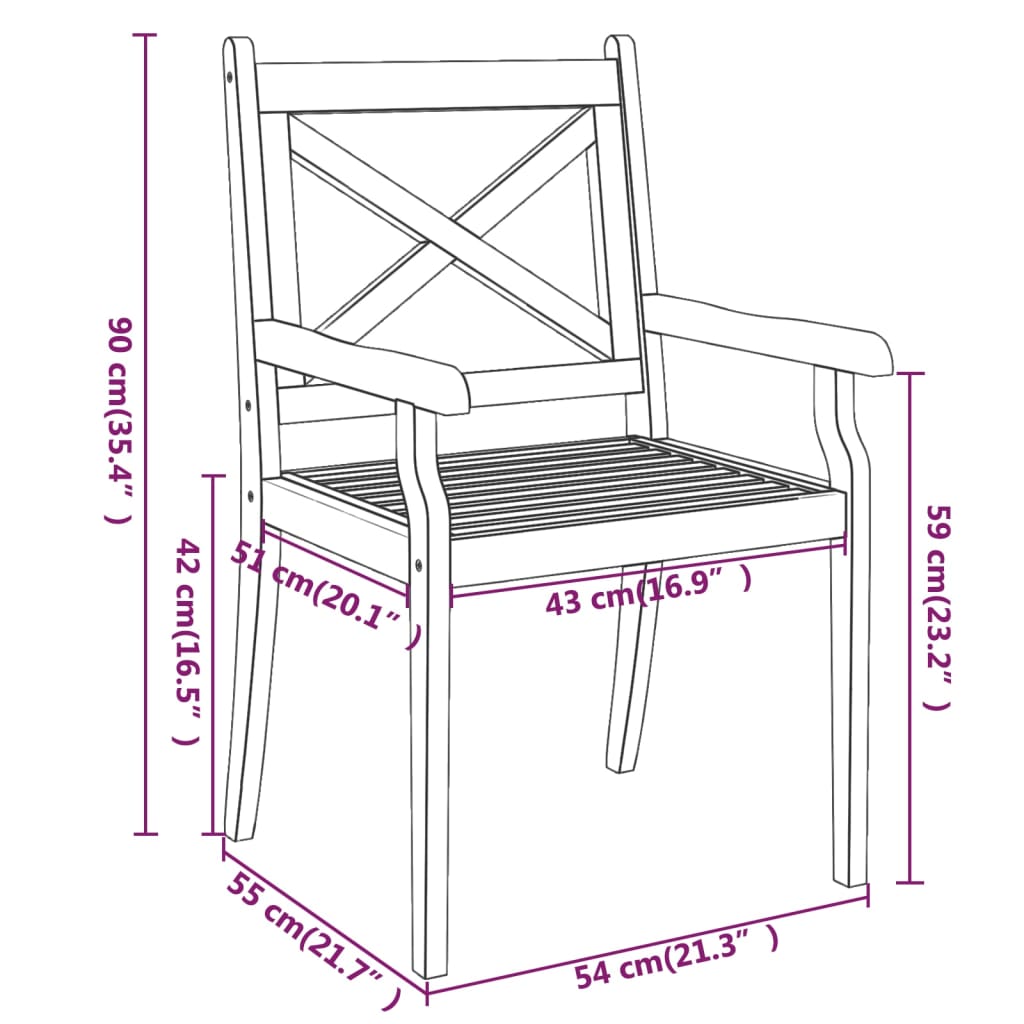 6-Piece Solid Acacia Wood Outdoor Dining Chairs Set