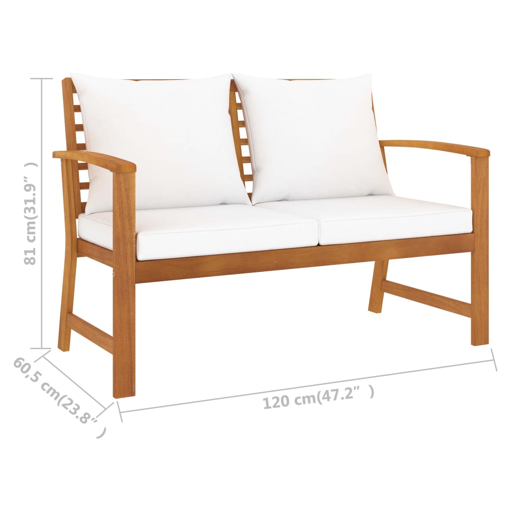 Solid Acacia Garden Bench with Cream Cushion - 120 cm