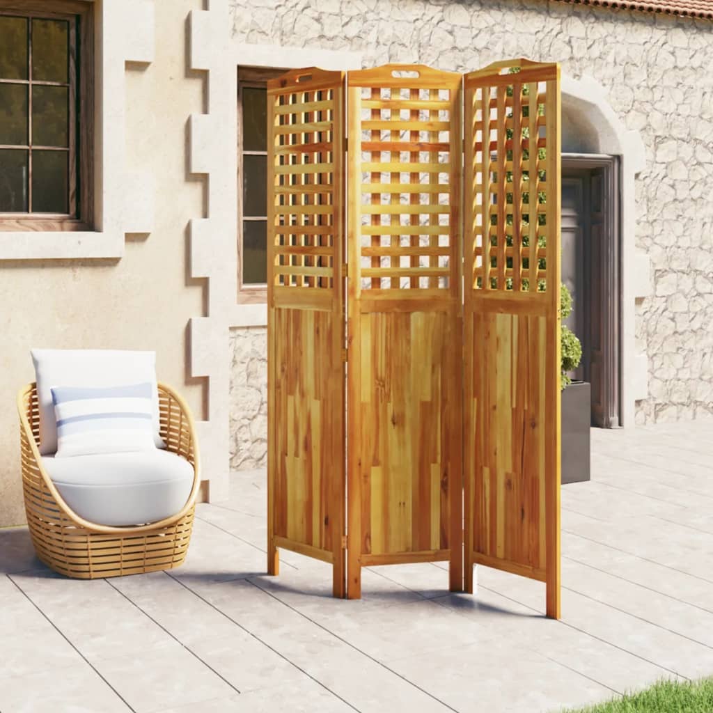 Solid Wood Acacia 3-Panel Room Divider 121.5x180 cm