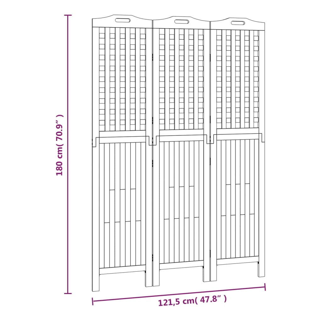 Solid Wood Acacia 3-Panel Room Divider 121.5x180 cm