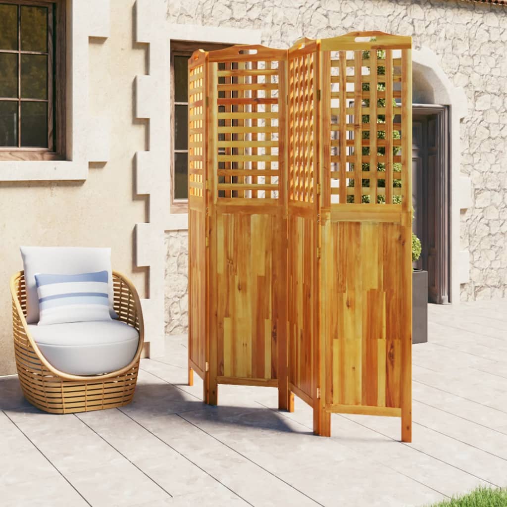 Solid Acacia Wood 4-Panel Room Divider, 162x2x180 cm