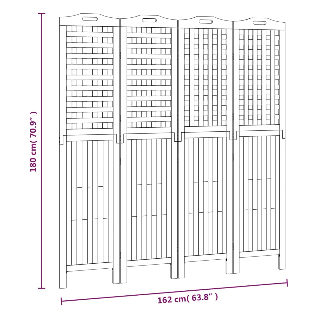 Solid Acacia Wood 4-Panel Room Divider, 162x2x180 cm