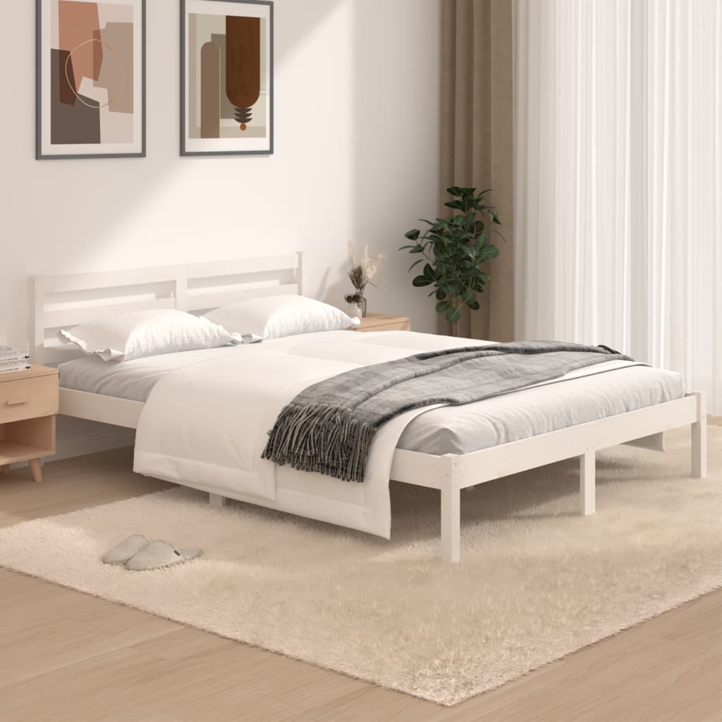 White Wooden Small Double Bed Frame 120x190cm - No Mattress Included