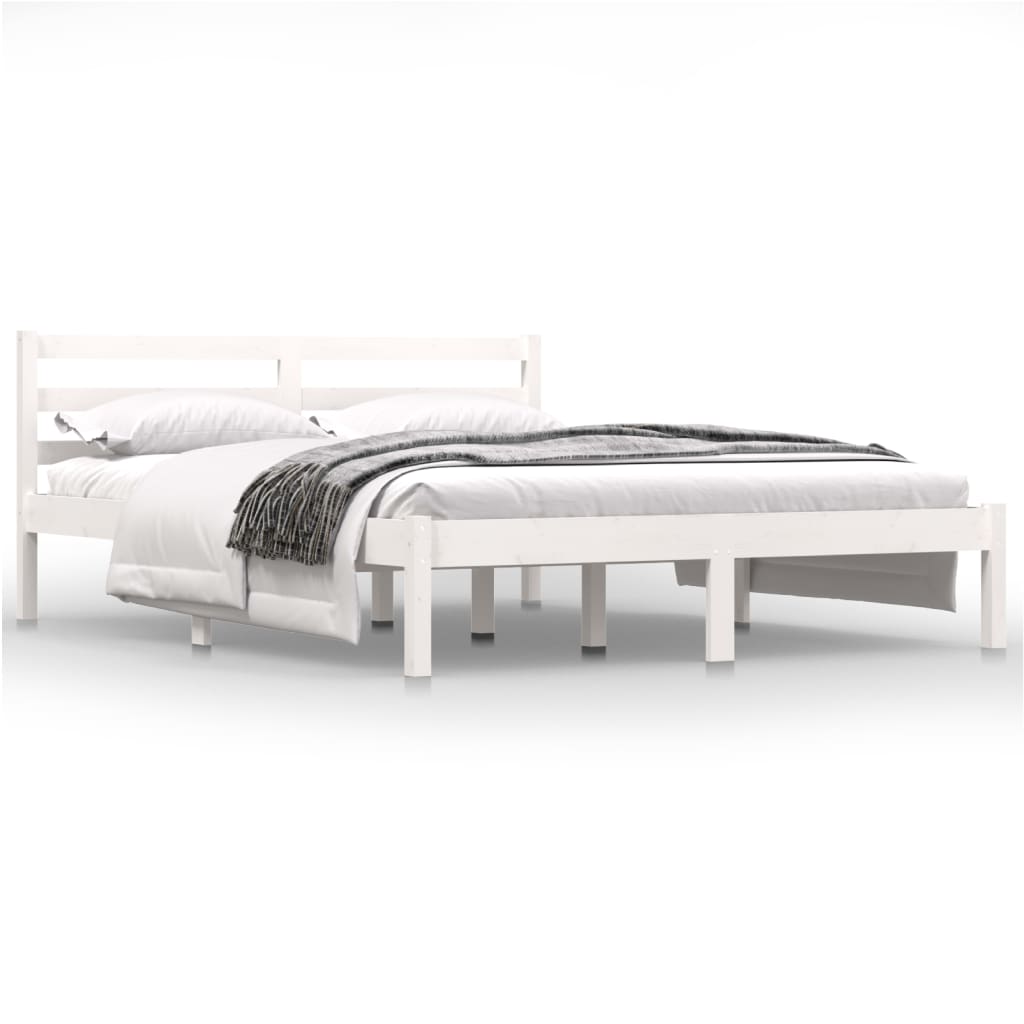 Solid Pine Bed Frame 140x190cm - White Finish, No Mattress Included