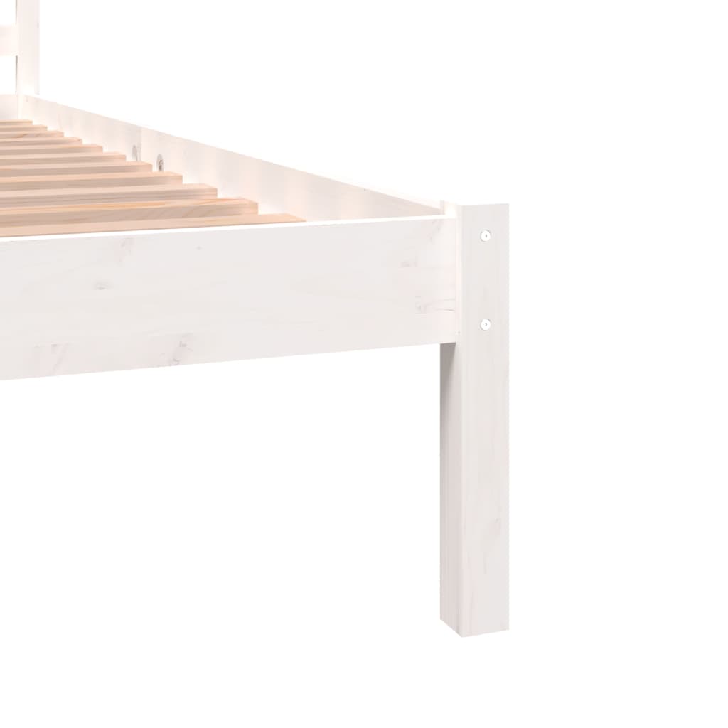 Solid Pine Bed Frame 140x190cm - White Finish, No Mattress Included
