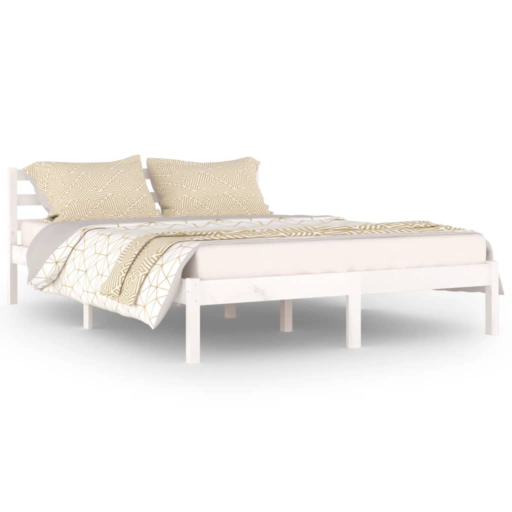 Solid Pine Wood Bed Frame, No Mattress, 140x200cm, White Finish