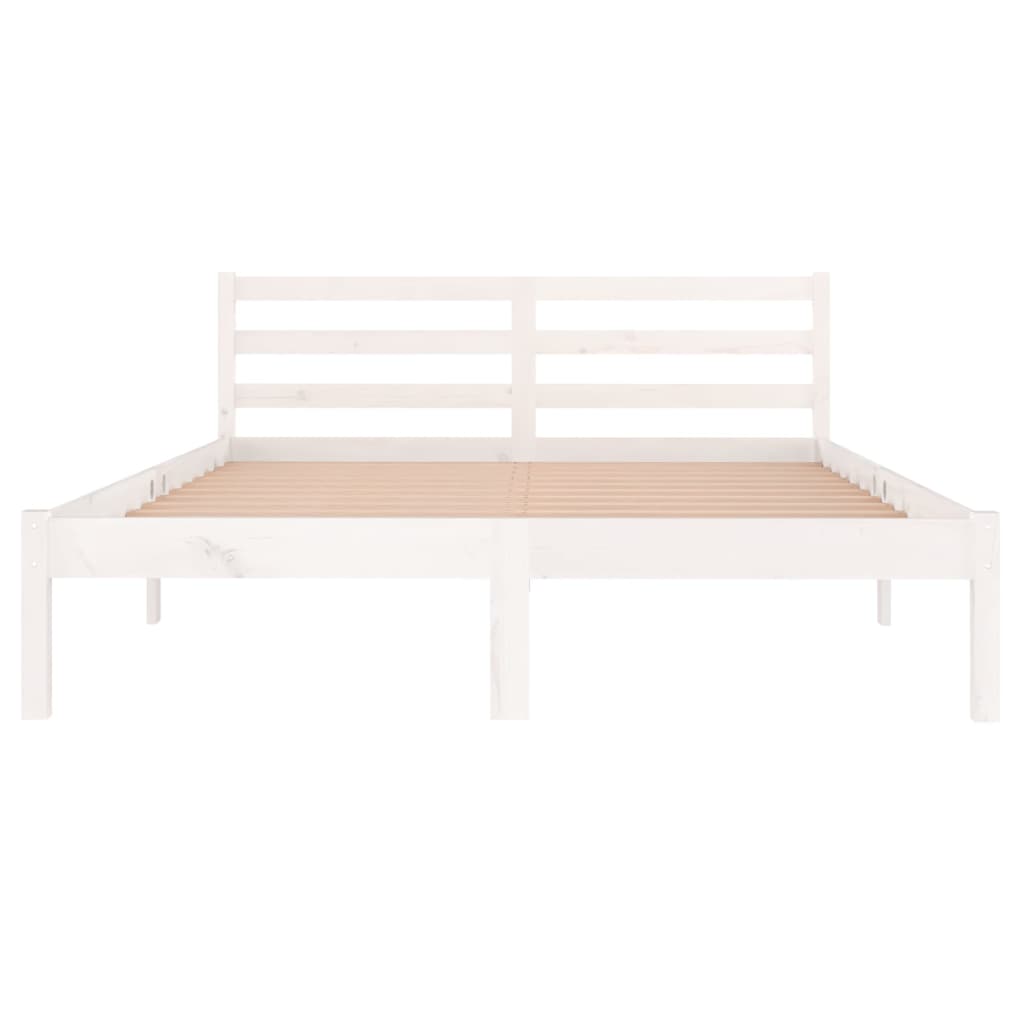 Solid Pine Wood Bed Frame, No Mattress, 140x200cm, White Finish