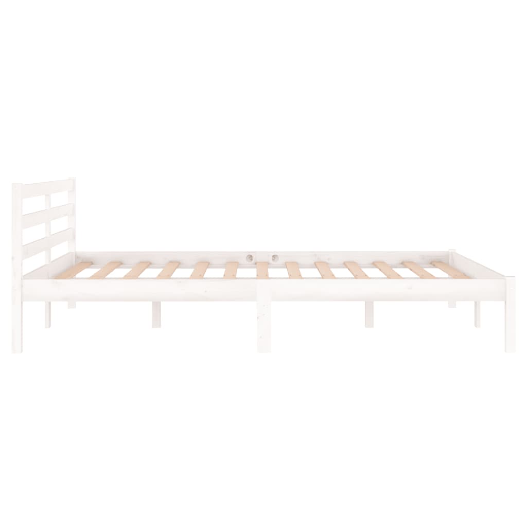 Solid Pine Wood Bed Frame, No Mattress, 140x200cm, White Finish