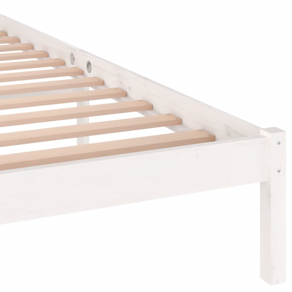Solid Pine Wood Bed Frame, No Mattress, 140x200cm, White Finish