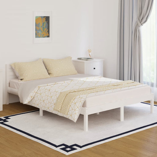 Solid Pine Wood Bed Frame, No Mattress, 140x200cm, White Finish