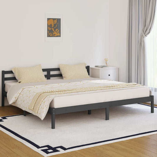 Solid Wood Pine Bed Frame 200x200cm, Grey Finish - No Mattress