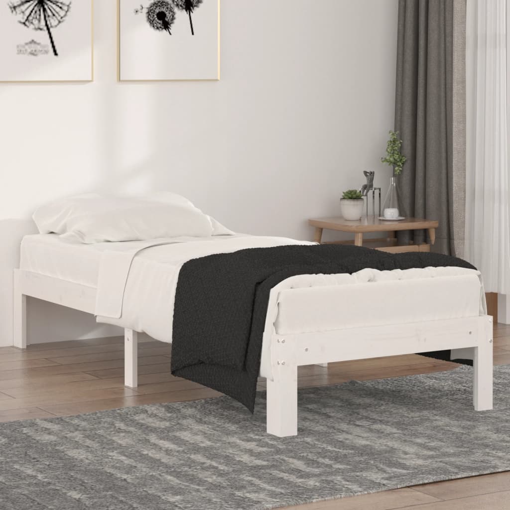 White Wooden Small Single Bed Frame 75x190cm (Mattress Not Included)