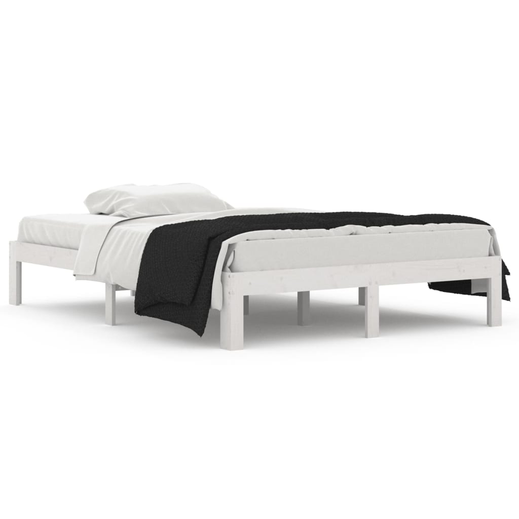 Elegant White Wooden Bed Frame - Double 135x190cm, No Mattress Included