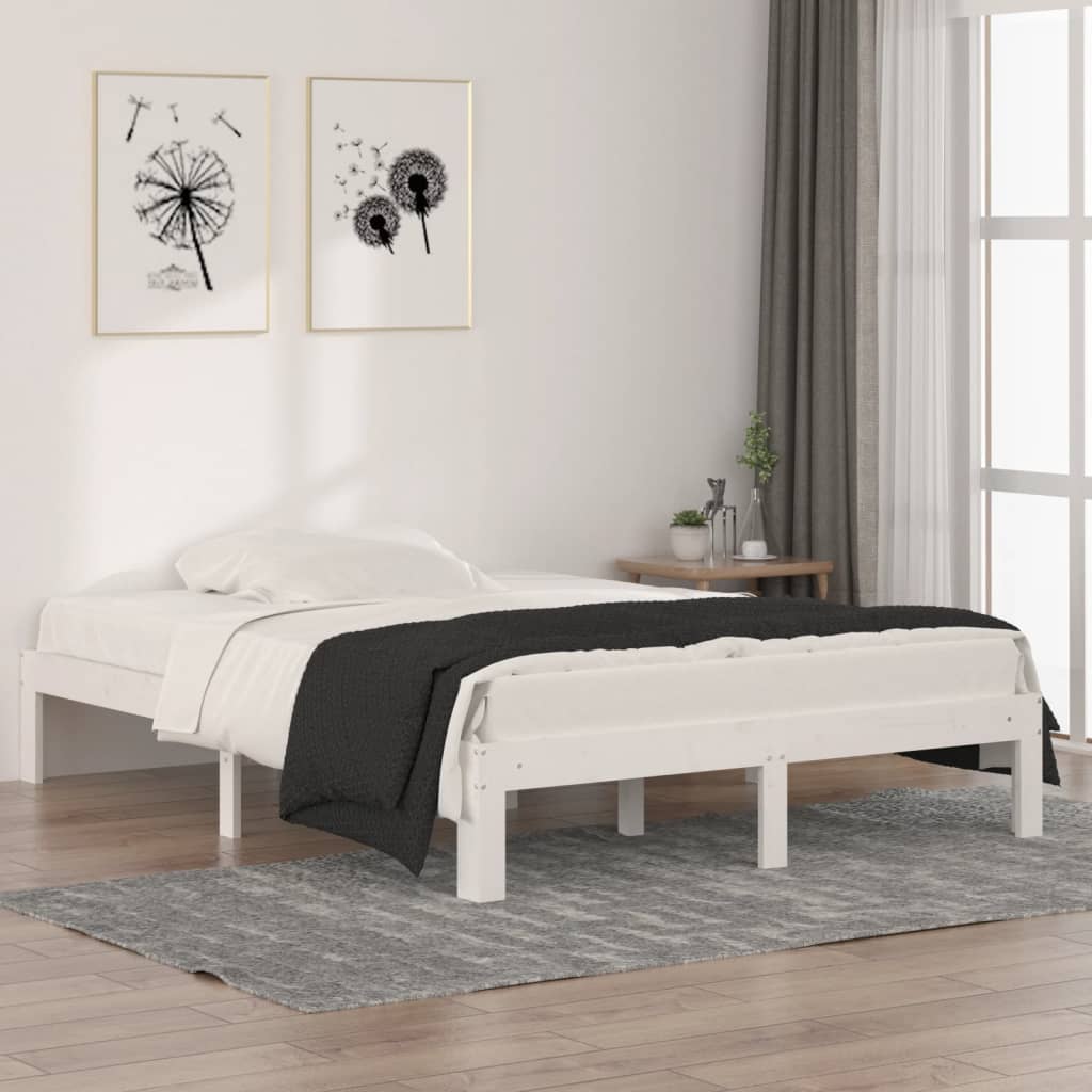 Elegant White Wooden Bed Frame - Double 135x190cm, No Mattress Included