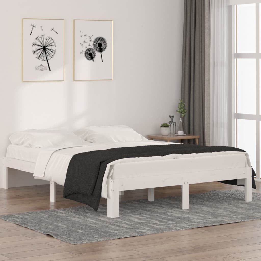 White Solid Pine Wood Bed Frame 140x190cm (No Mattress)