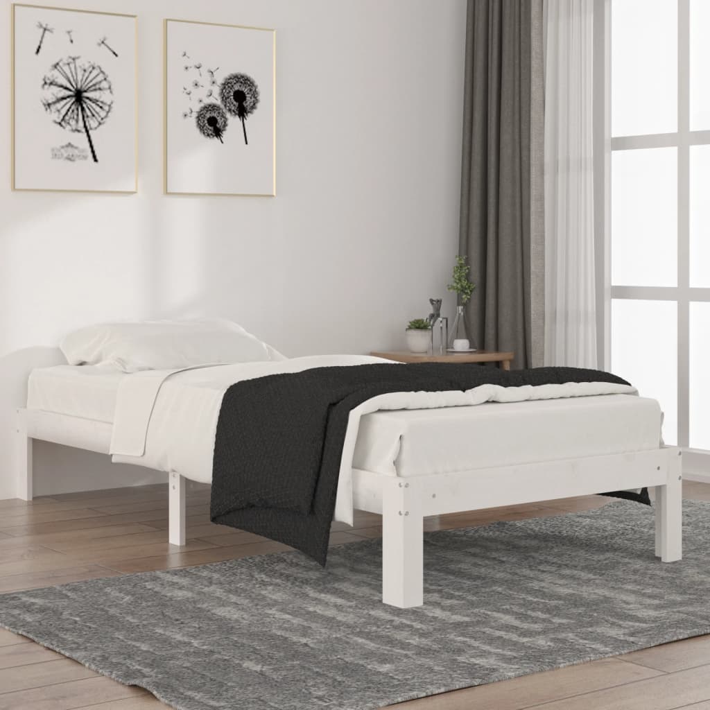 White Solid Wood Pine Bed Frame 90x200cm - Mattress Not Included