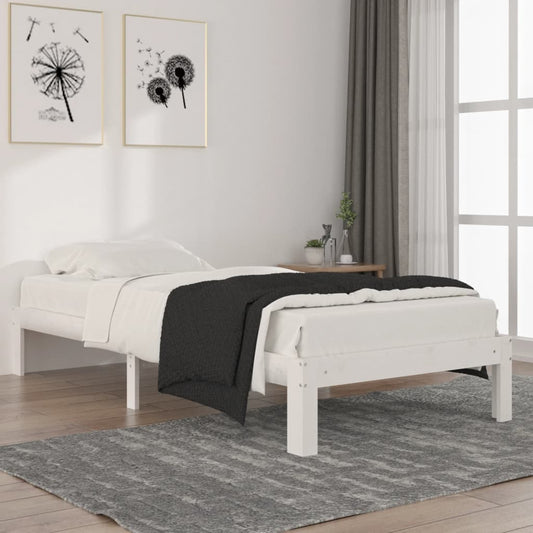 White Solid Wood Pine Bed Frame 90x200cm - Mattress Not Included