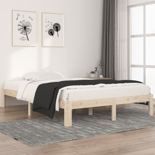 Solid Pine Wood Bed Frame - No Mattress, 140x200cm, Natural Finish
