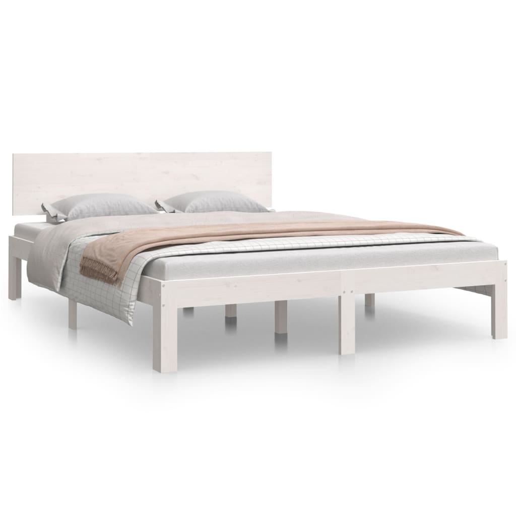 Solid Pine Wood Bed Frame, White, 140x190cm - No Mattress Included
