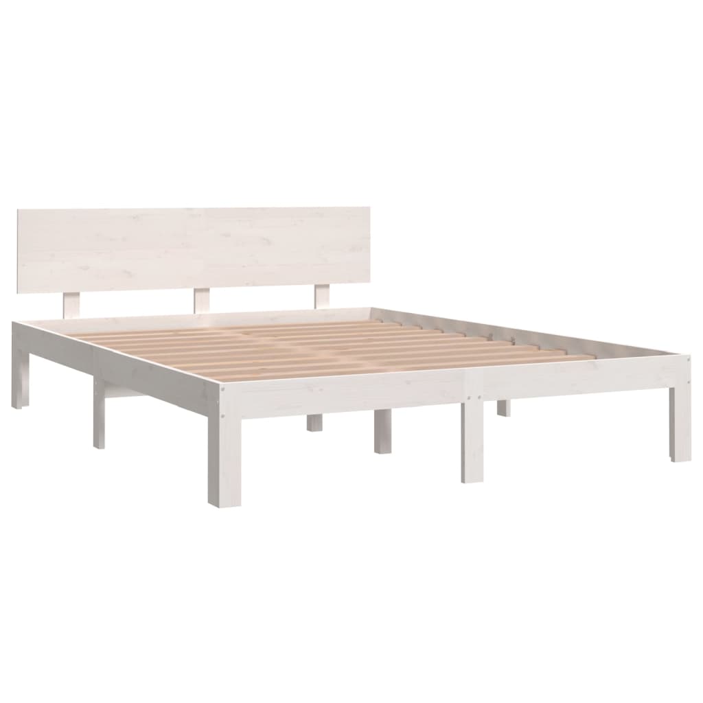 Solid Pine Wood Bed Frame, White, 140x190cm - No Mattress Included