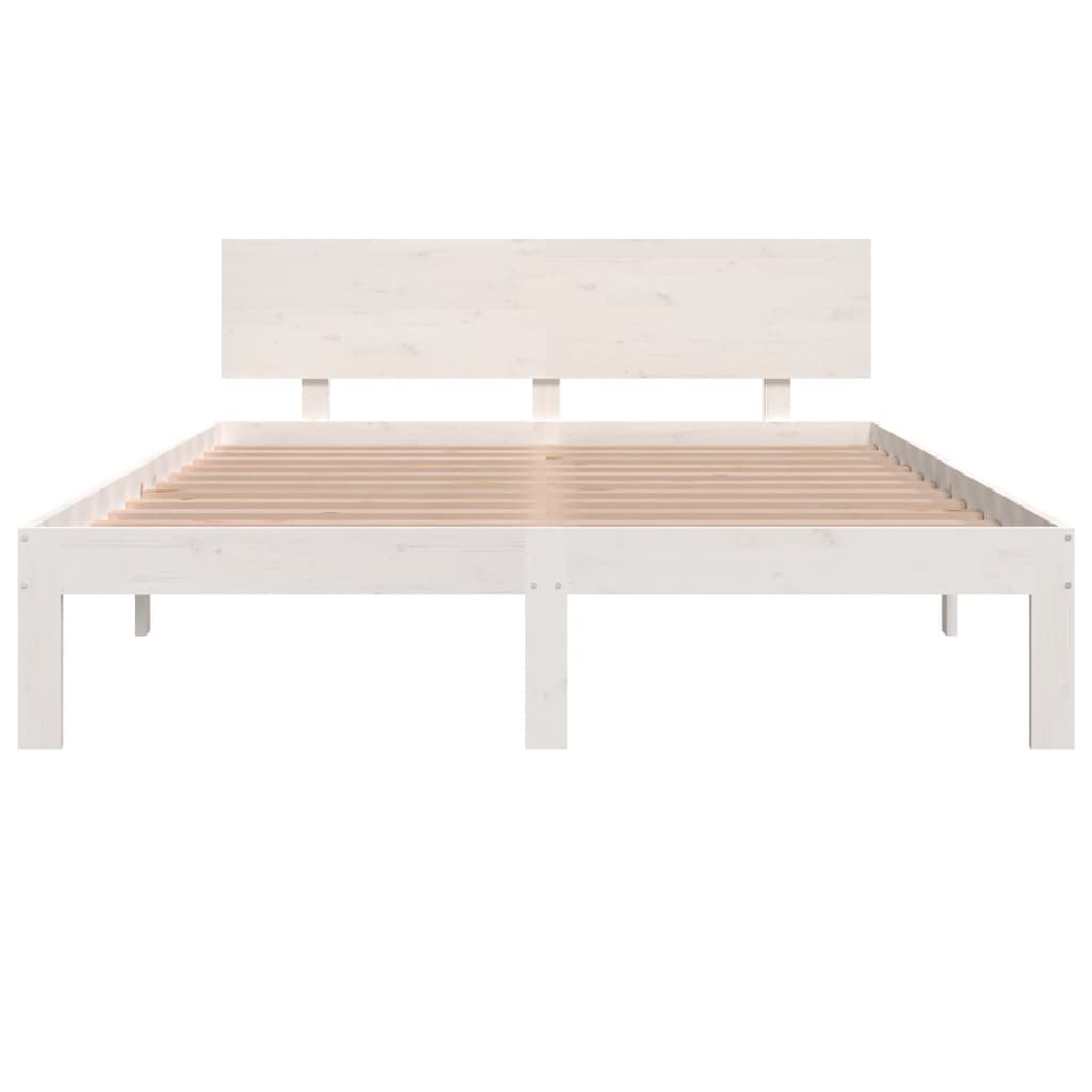 Solid Pine Wood Bed Frame, White, 140x190cm - No Mattress Included