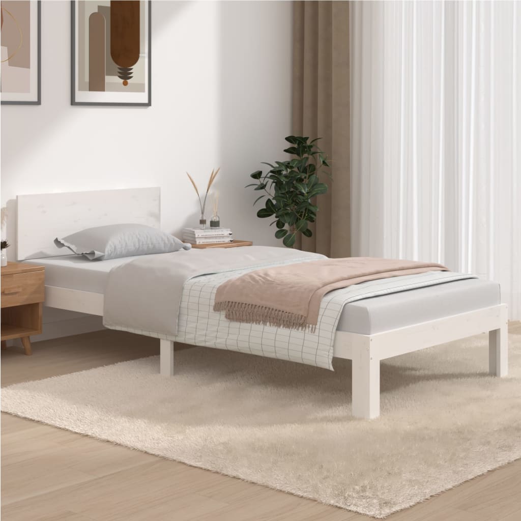 White Solid Pine Wood Bed Frame 90x200cm - No Mattress Included