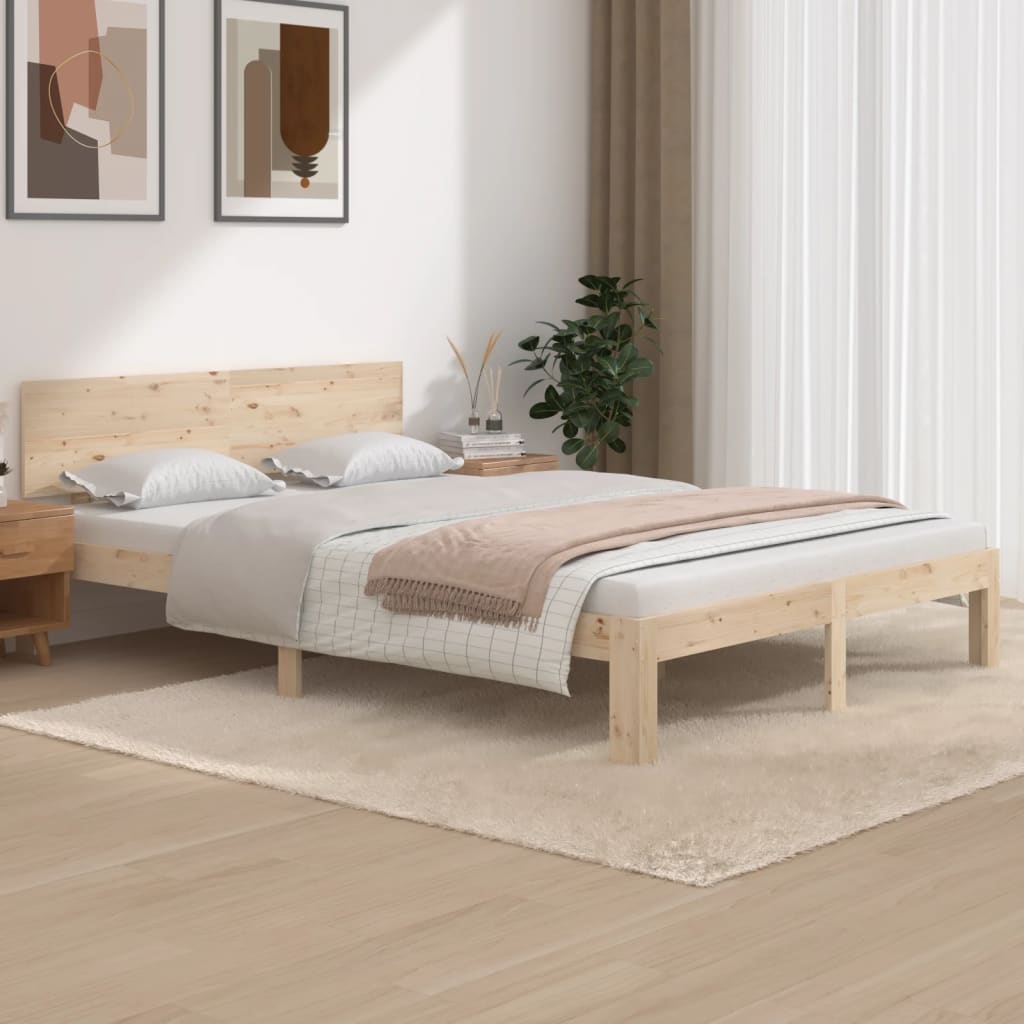 Solid Pine Wood Bed Frame 140x200cm - Mattress Not Included