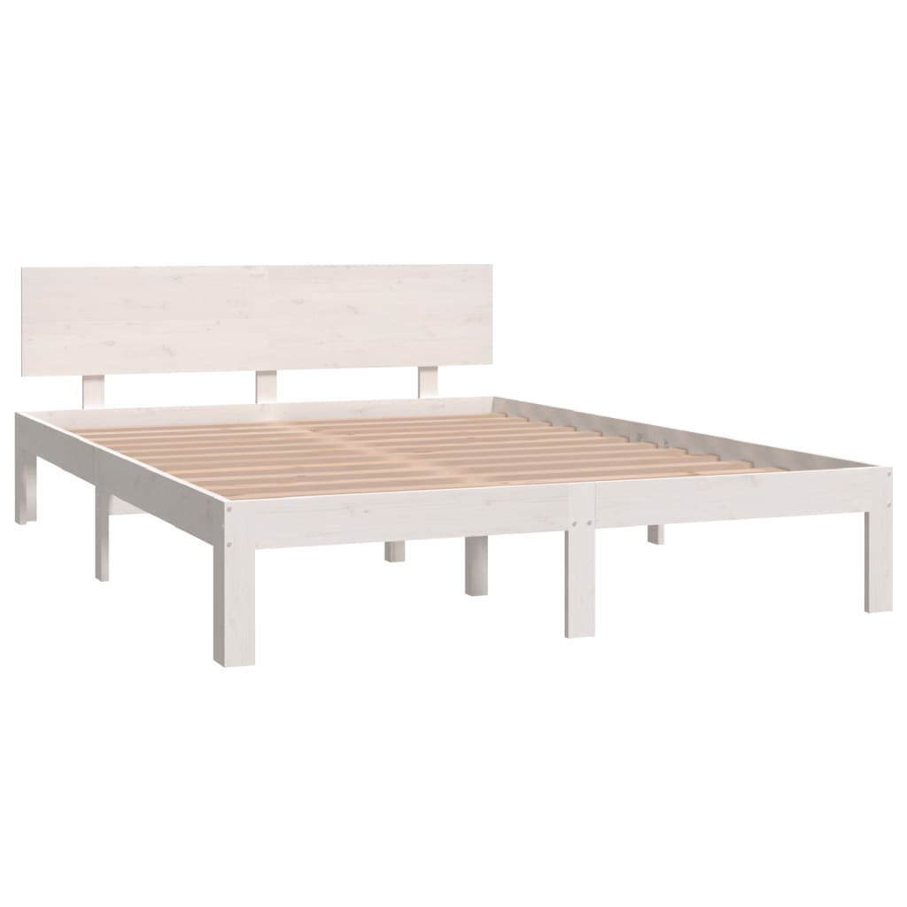 White Solid Pine Wood Bed Frame 140x200cm - No Mattress Included