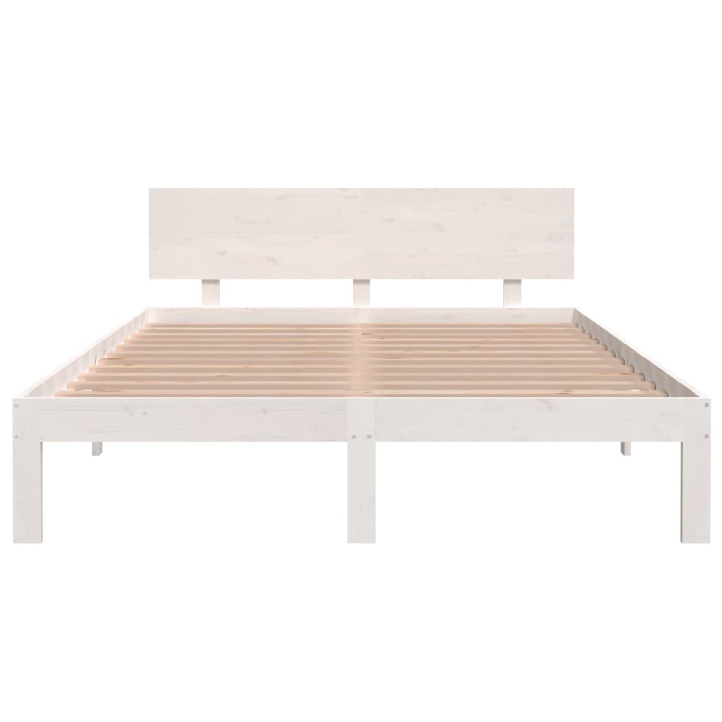 White Solid Pine Wood Bed Frame 140x200cm - No Mattress Included