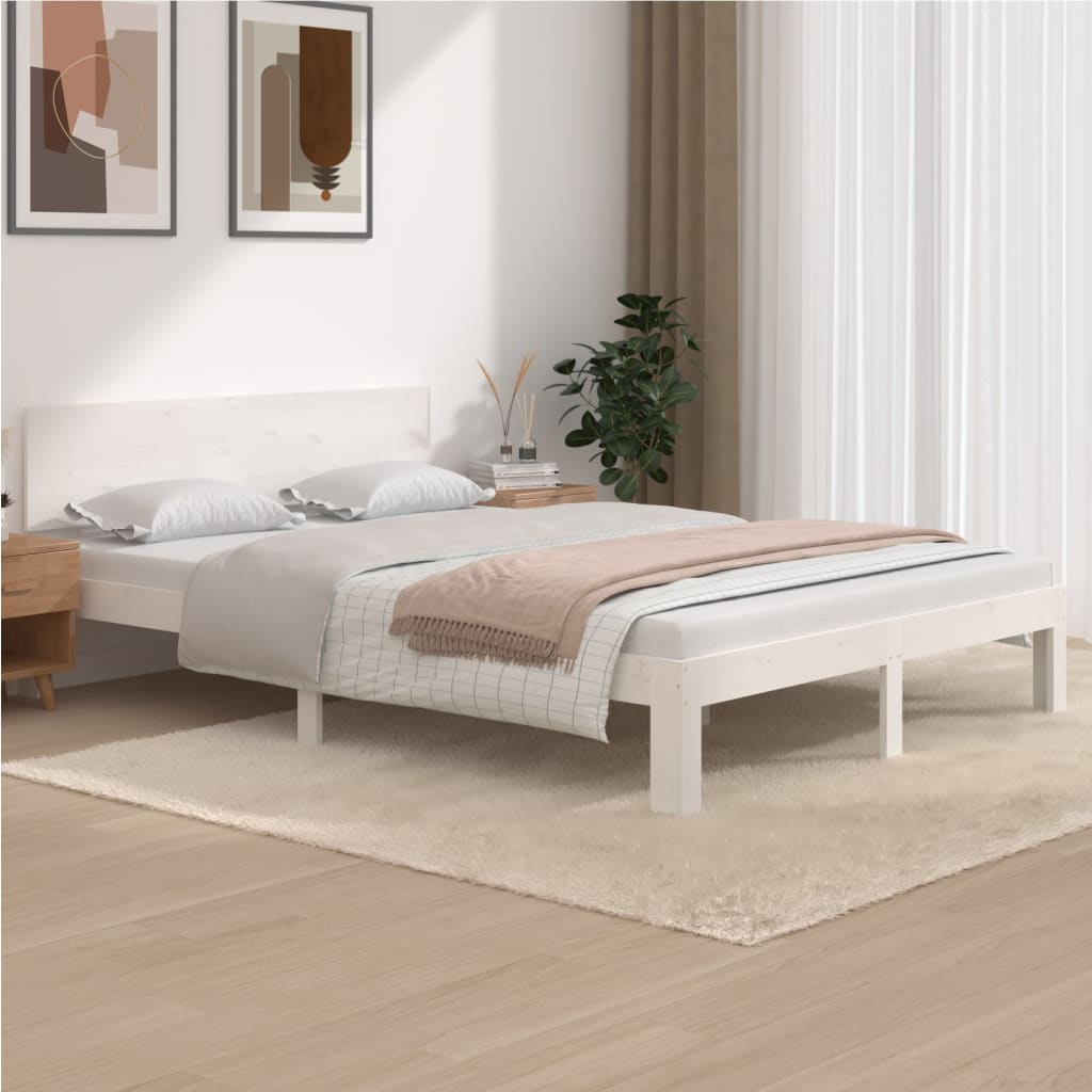 White Solid Pine Wood Bed Frame 140x200cm - No Mattress Included