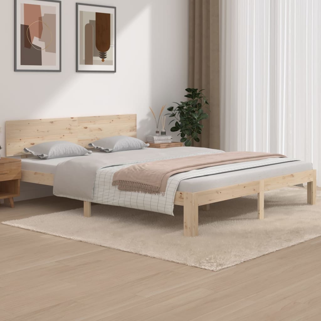 Solid Pine Wood Bed Frame 160x200cm - Natural Finish