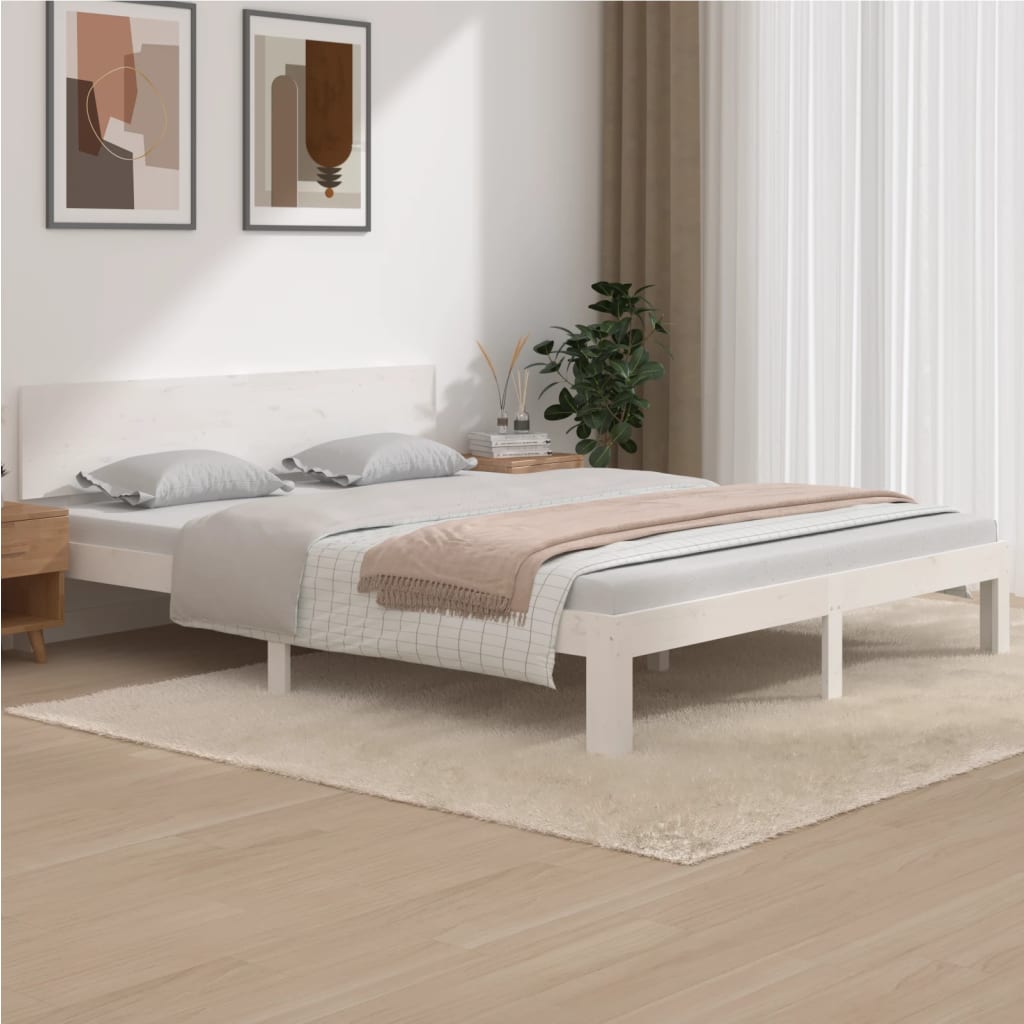 White Solid Pine Wood Bed Frame 160x200cm - No Mattress Included