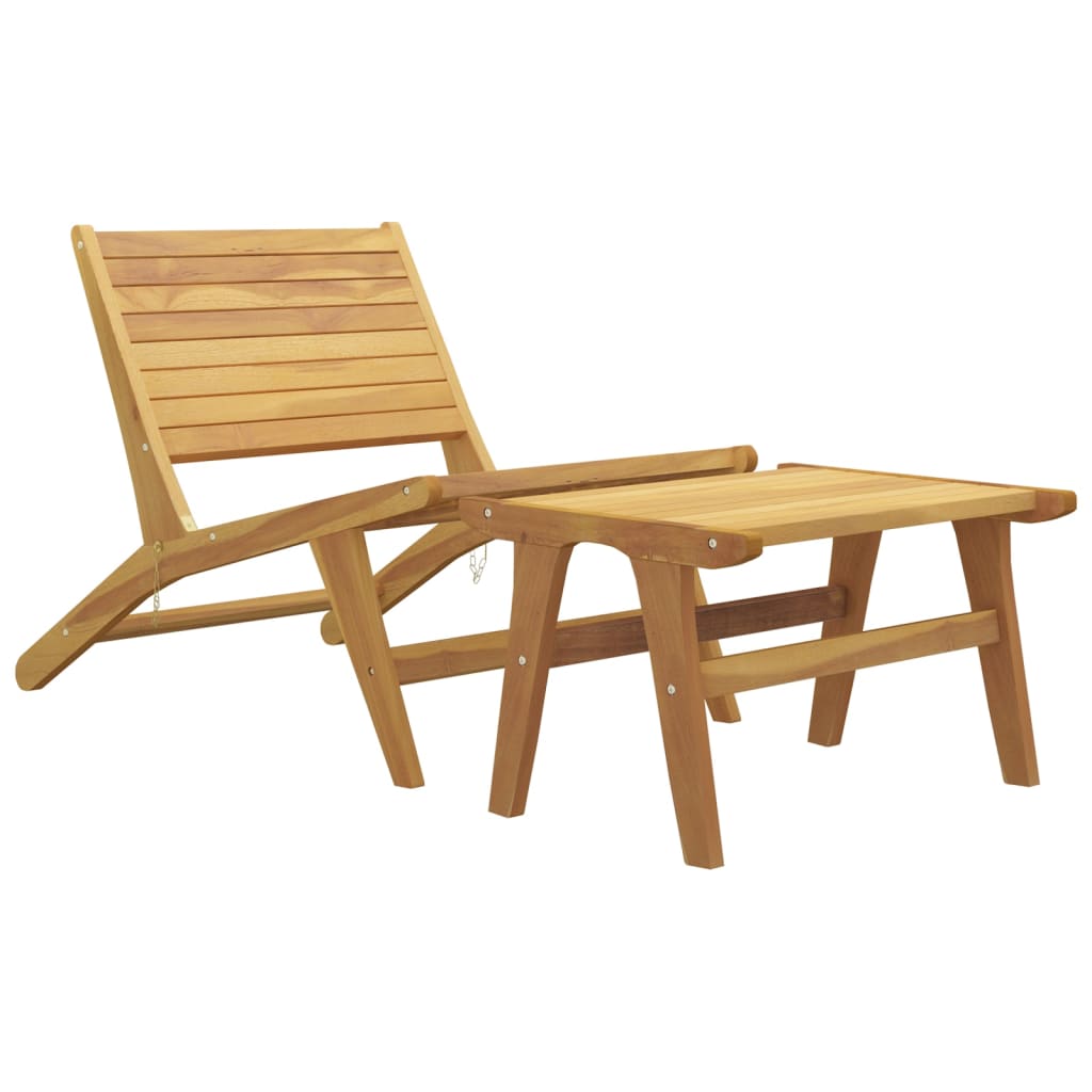 Teak Solid Wood Garden Chair with Footrest - Outdoor Comfort