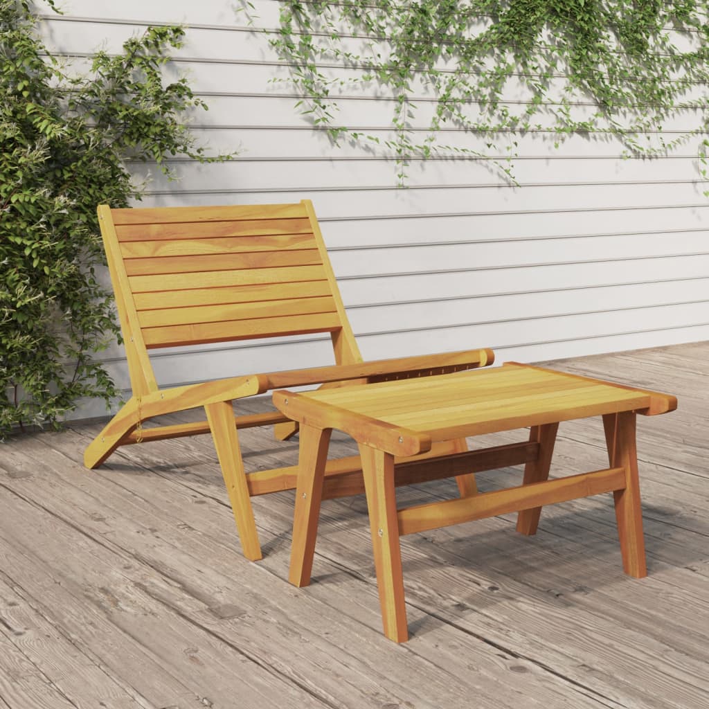 Teak Solid Wood Garden Chair with Footrest - Outdoor Comfort