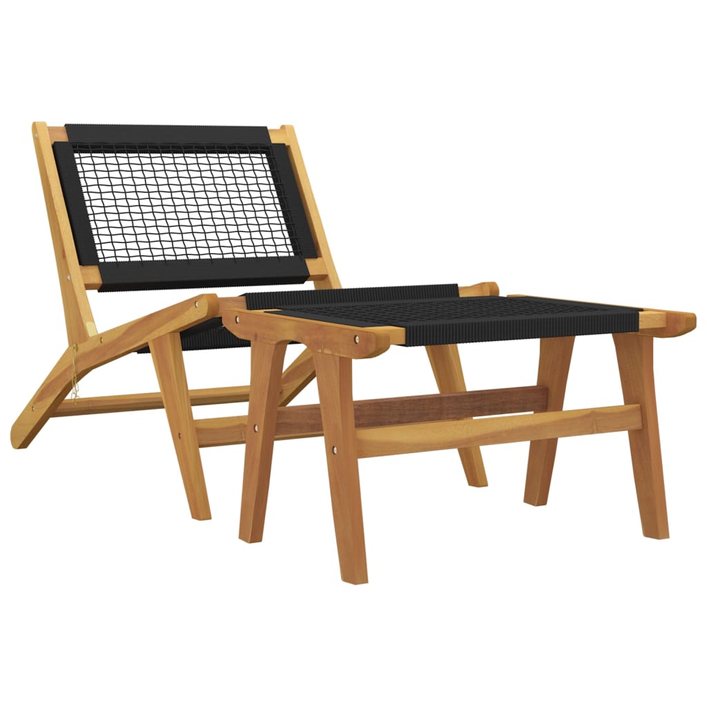 Teak Wood & Polyester Garden Chair with Footrest - Solid & Stylish