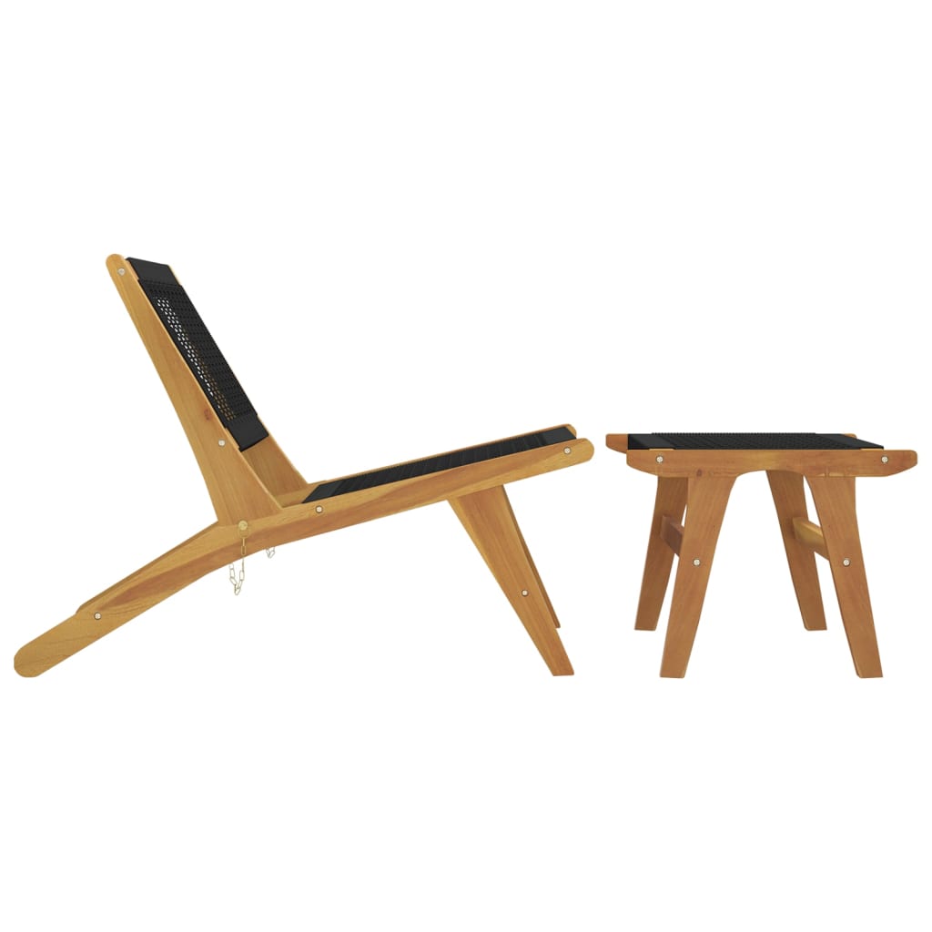 Teak Wood & Polyester Garden Chair with Footrest - Solid & Stylish