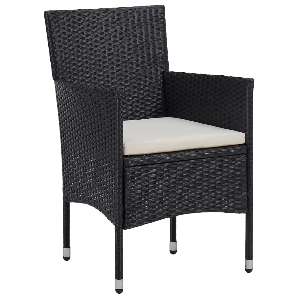 2-Piece Black Poly Rattan Garden Dining Chairs Set