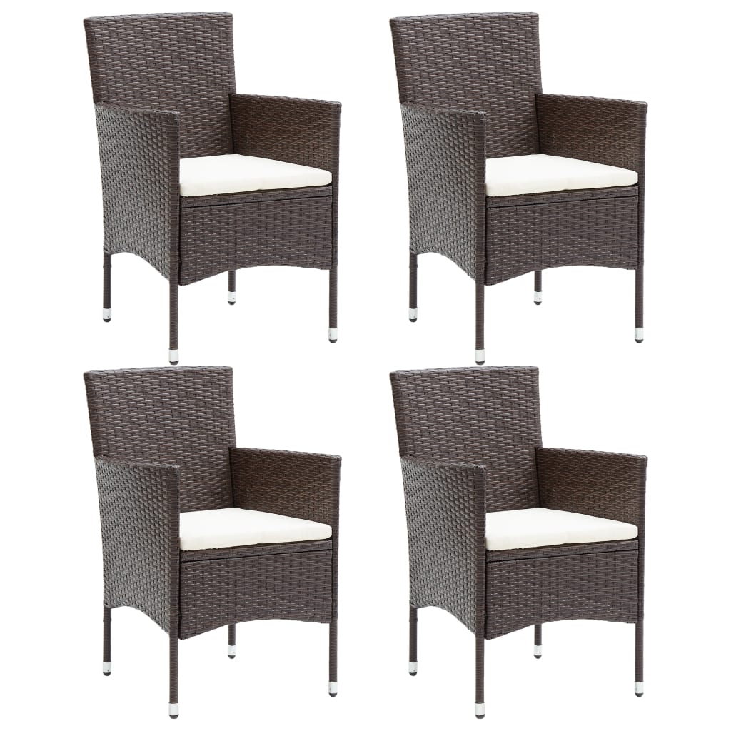 4-Piece Brown Poly Rattan Garden Dining Chair Set