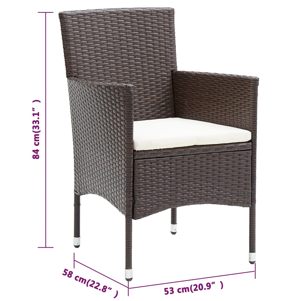 4-Piece Brown Poly Rattan Garden Dining Chair Set