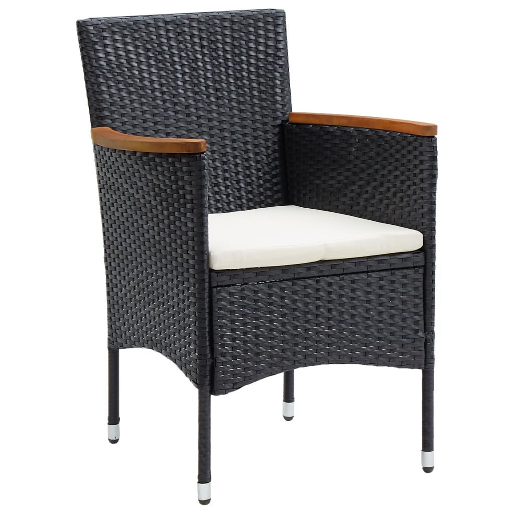 4-Piece Black Poly Rattan Garden Dining Chair Set