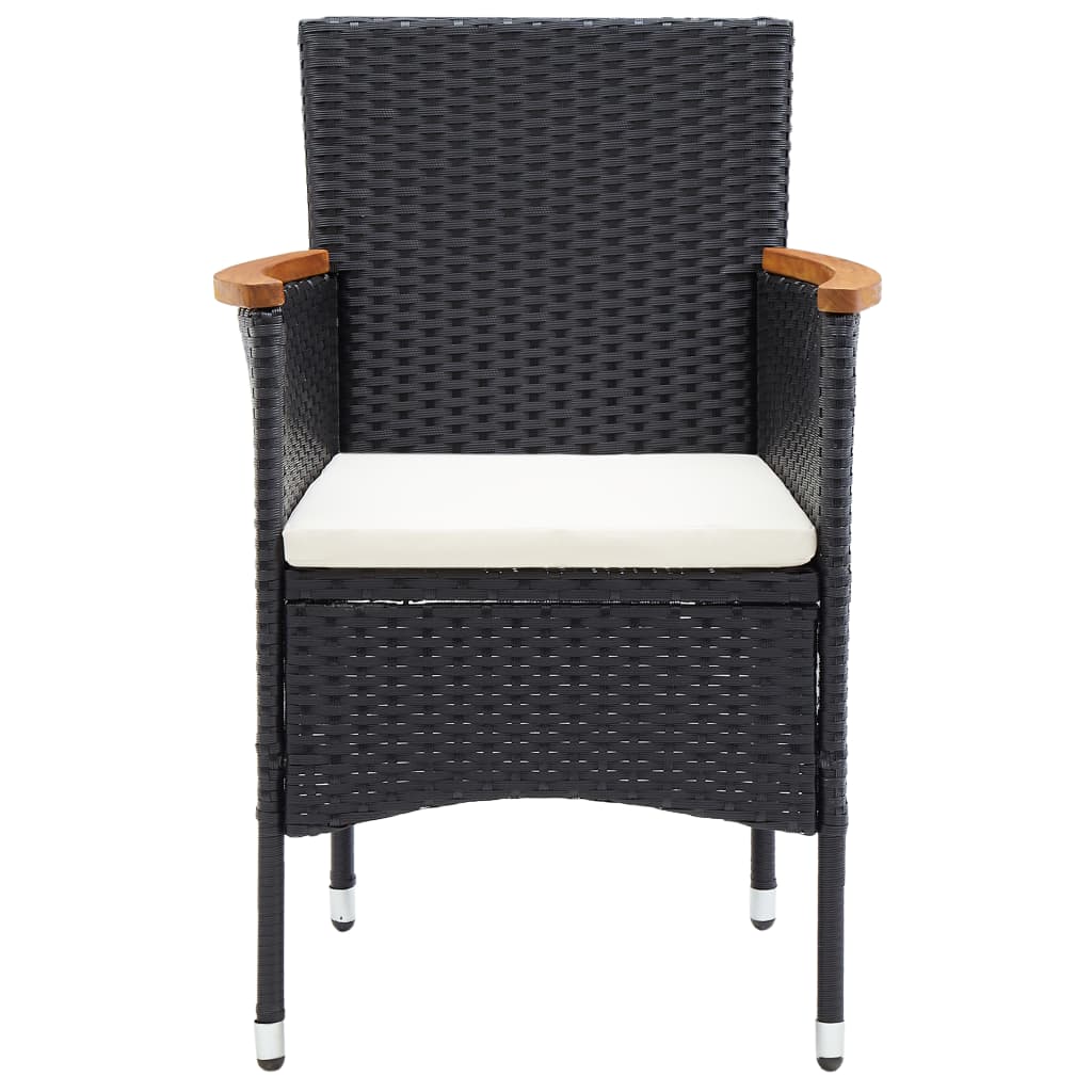 4-Piece Black Poly Rattan Garden Dining Chair Set