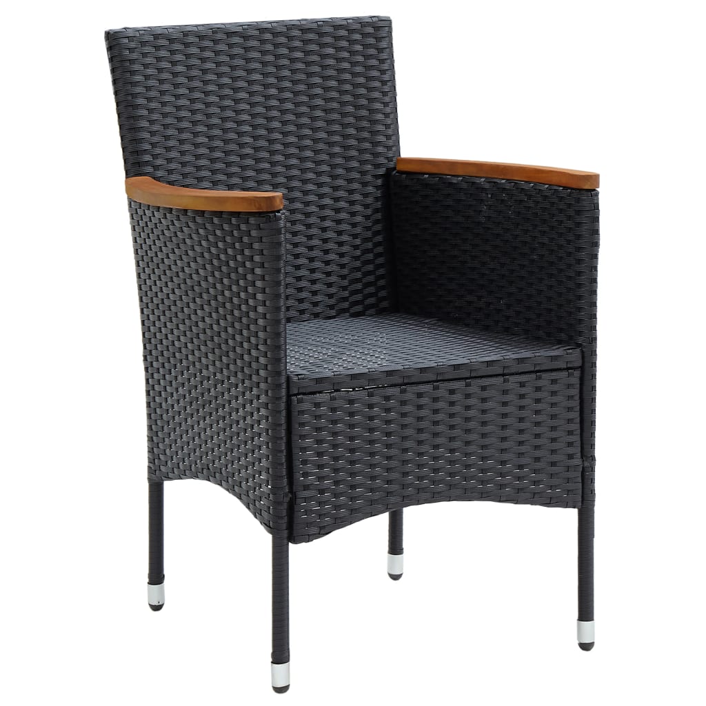 4-Piece Black Poly Rattan Garden Dining Chair Set