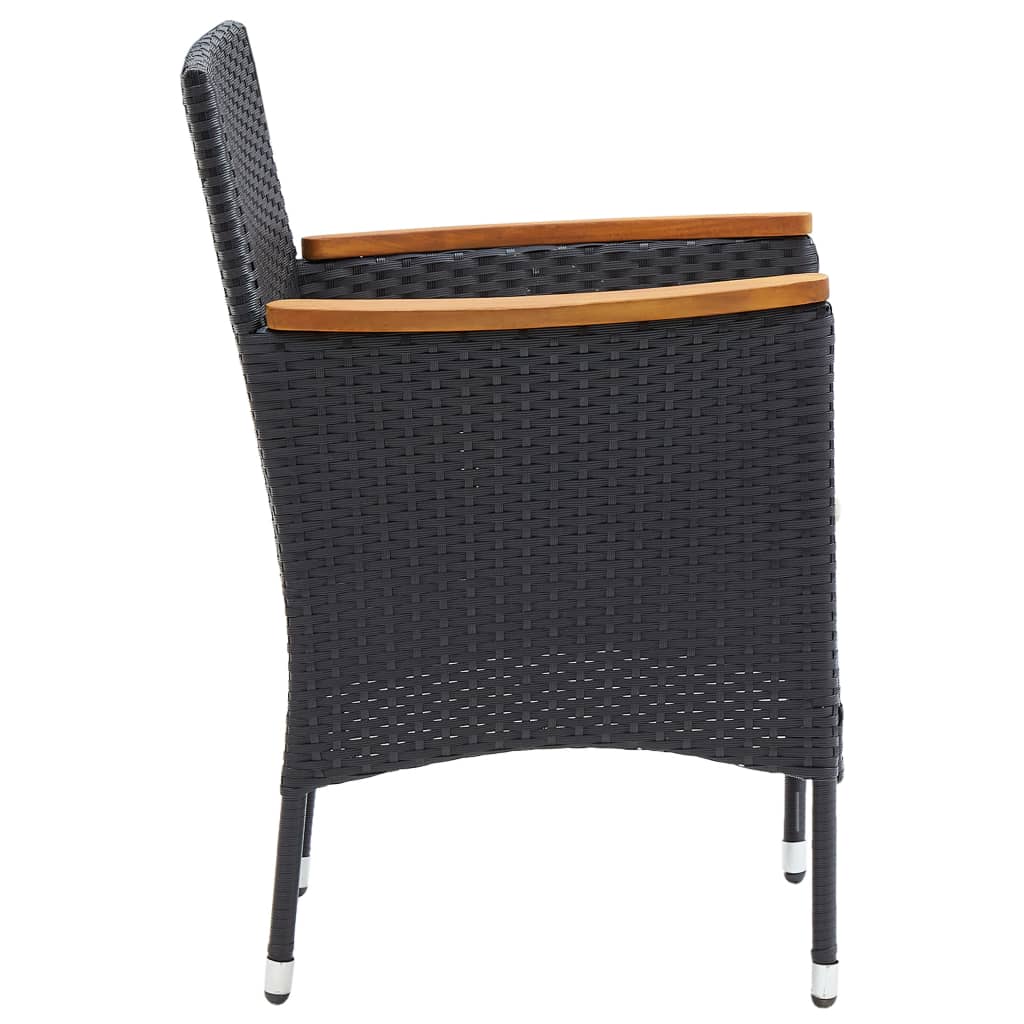 4-Piece Black Poly Rattan Garden Dining Chair Set