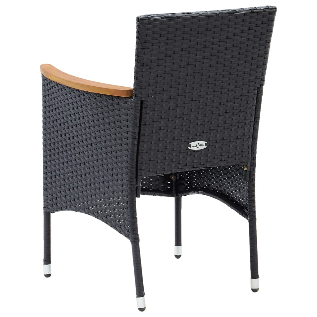 4-Piece Black Poly Rattan Garden Dining Chair Set
